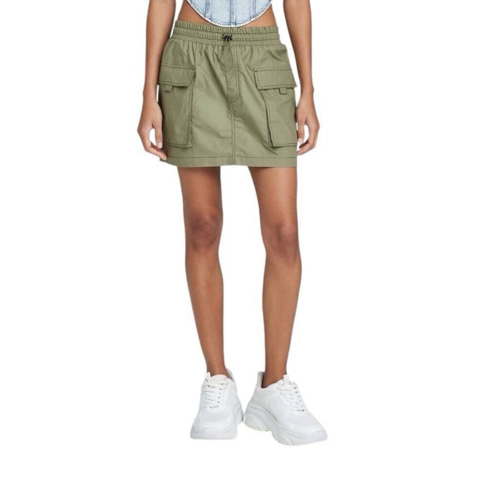 NEW Wild Fable Green Parachute Cargo Bungee Cord Cotton Mini Skirt XS